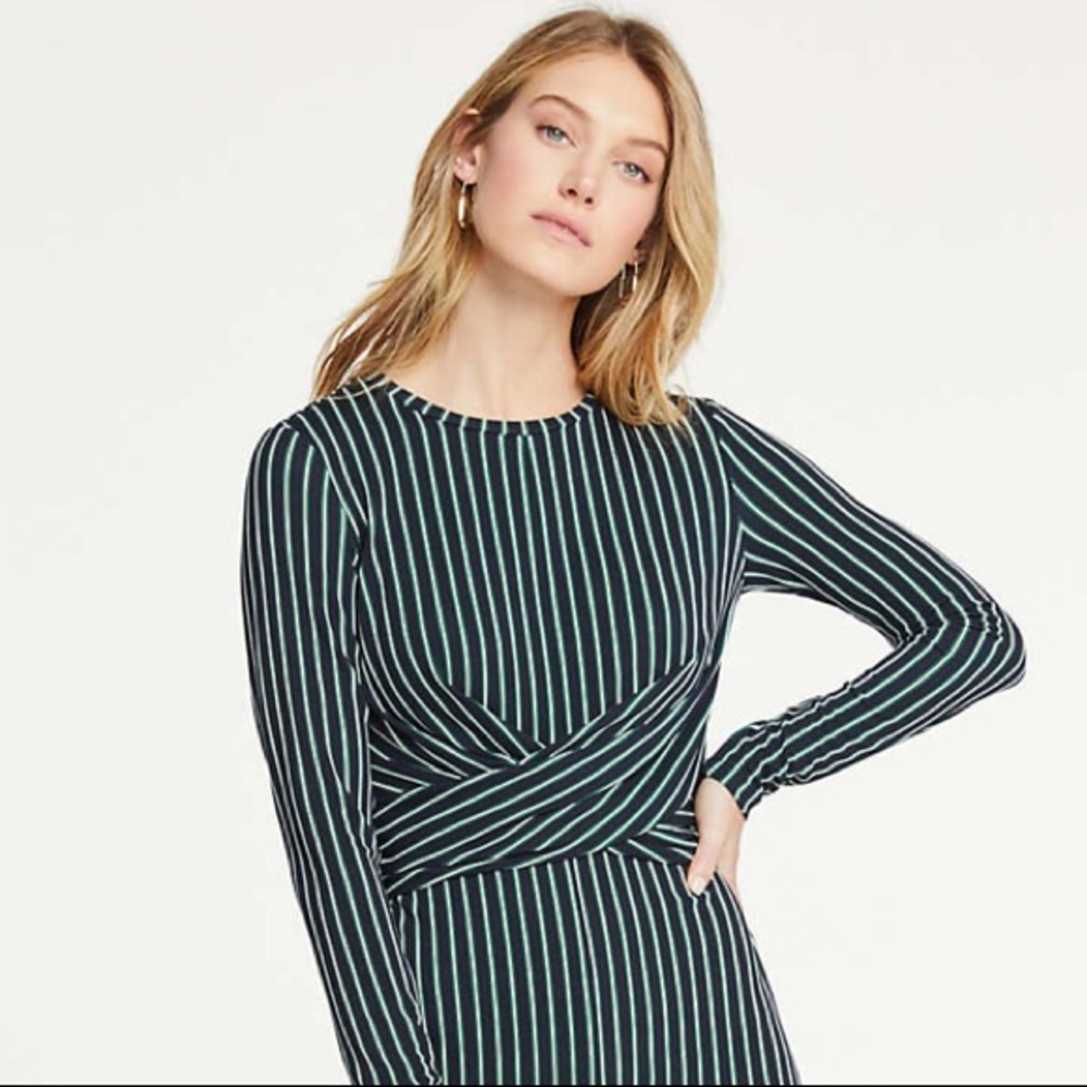 Ann Taylor - STRIPED MATTE JERSEY WRAP DRESS